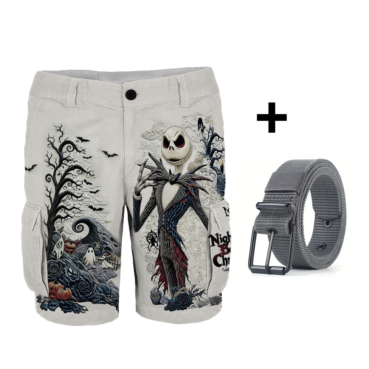 Gothic Nightmare Skeleton - Personalized Nightmare Cargo Shorts With Belt