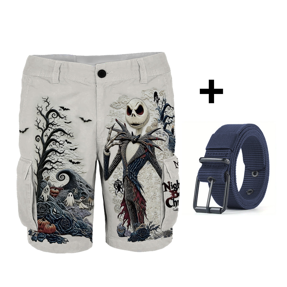 Gothic Nightmare Skeleton - Personalized Nightmare Cargo Shorts With Belt