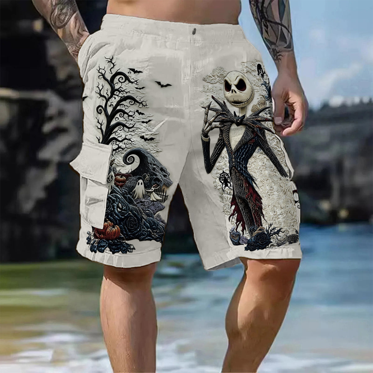 Gothic Nightmare Skeleton - Personalized Nightmare Cargo Shorts With Belt