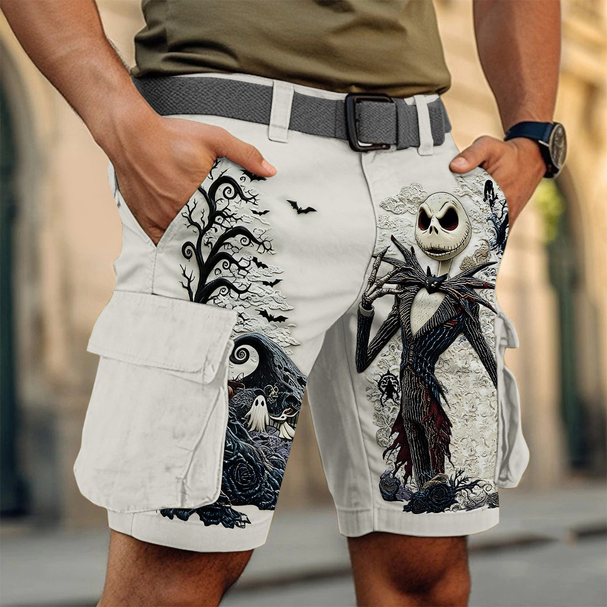 Gothic Nightmare Skeleton - Personalized Nightmare Cargo Shorts With Belt