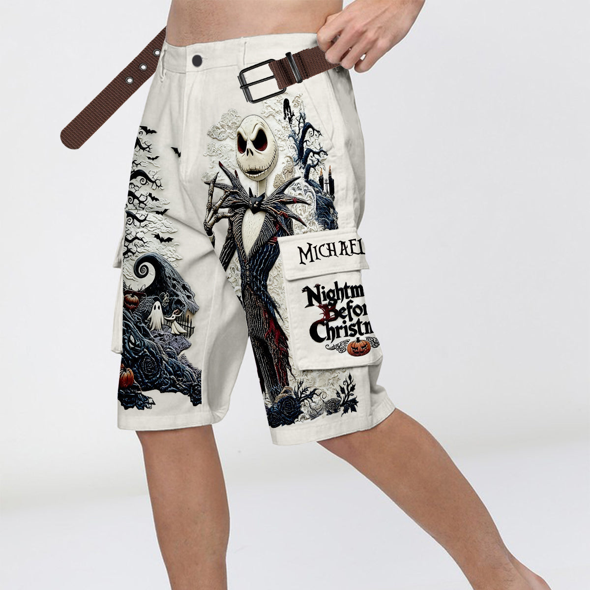 Gothic Nightmare Skeleton - Personalized Nightmare Cargo Shorts With Belt