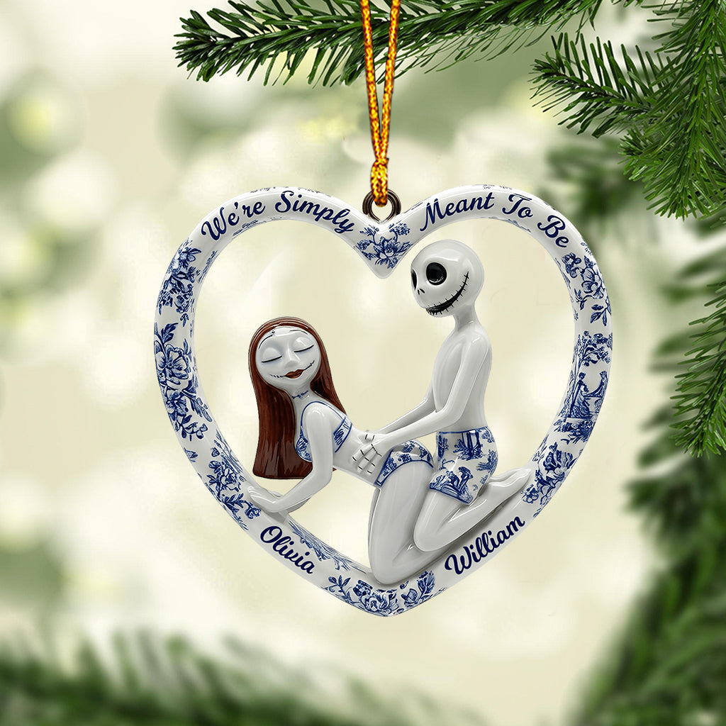 Blue Toile De Jouy Naughty Skeleton - Personalized Nightmare Ornament