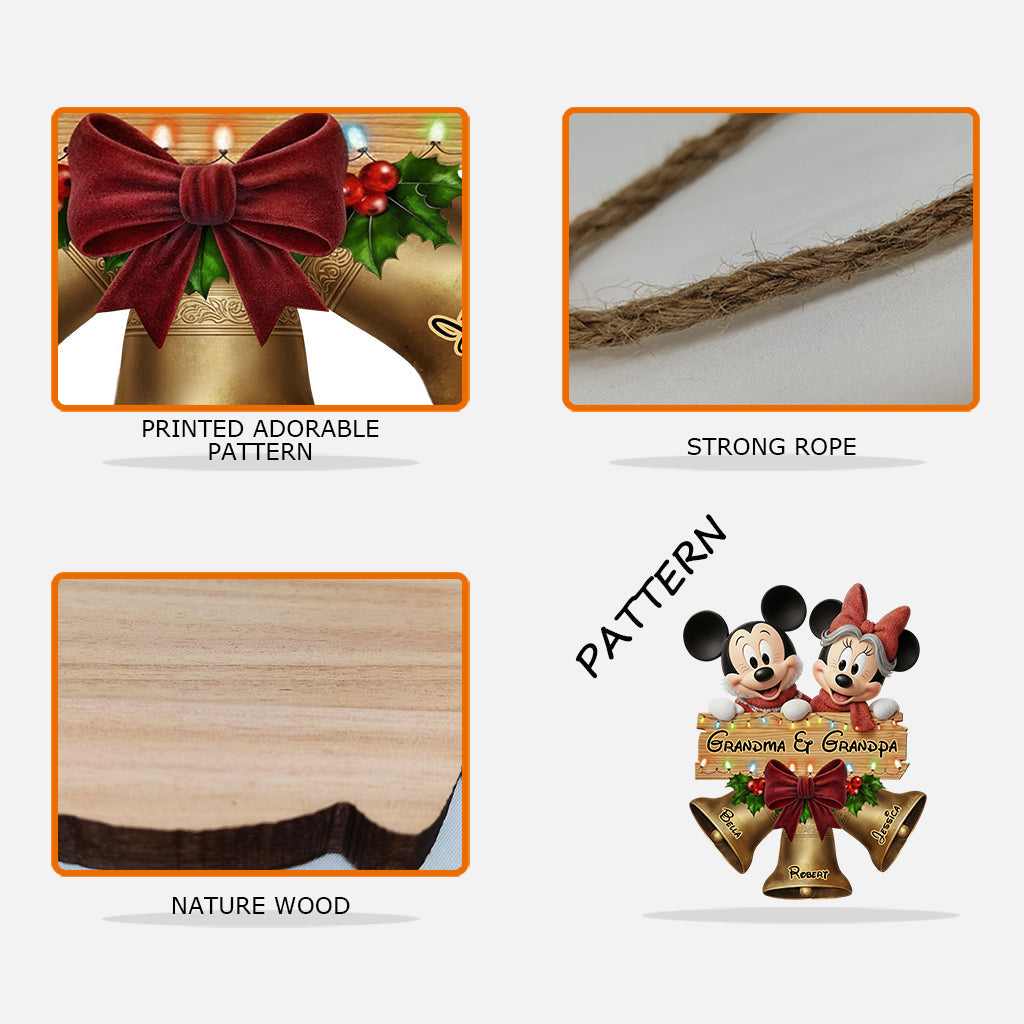 Christmas Bells Wood Sign For Grandparents - Personalized Mouse Custom Shaped Wood Sign