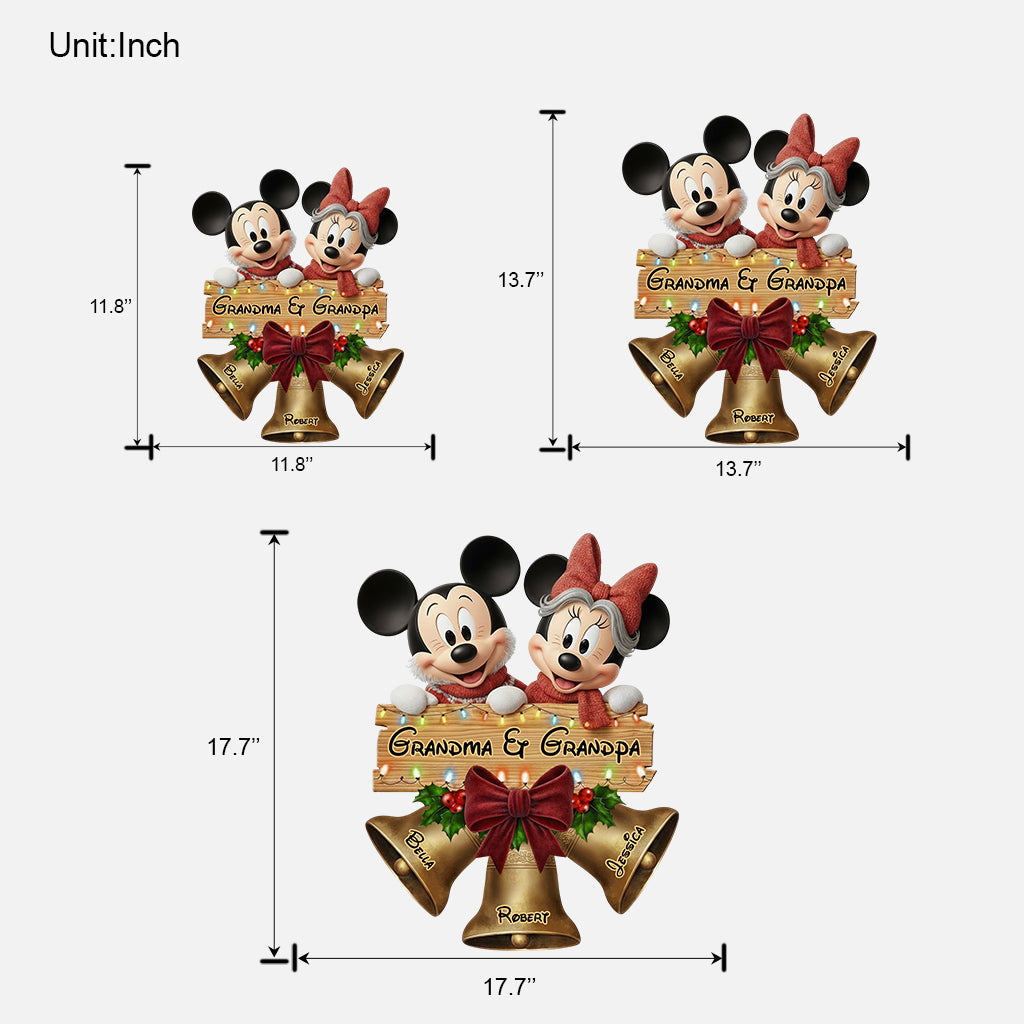 Christmas Bells Wood Sign For Grandparents - Personalized Mouse Custom Shaped Wood Sign