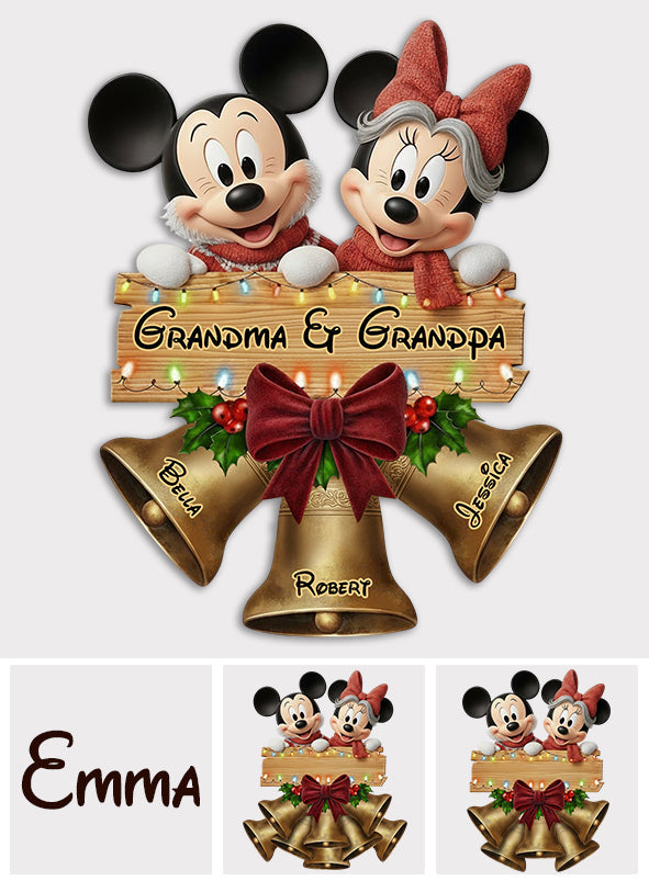 Christmas Bells Wood Sign For Grandparents - Personalized Mouse Custom Shaped Wood Sign