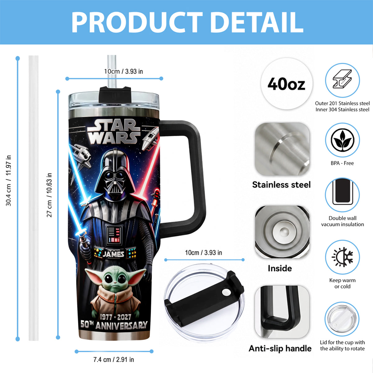 50th anniversary - Personalized The Force Tumbler With Plush Charm