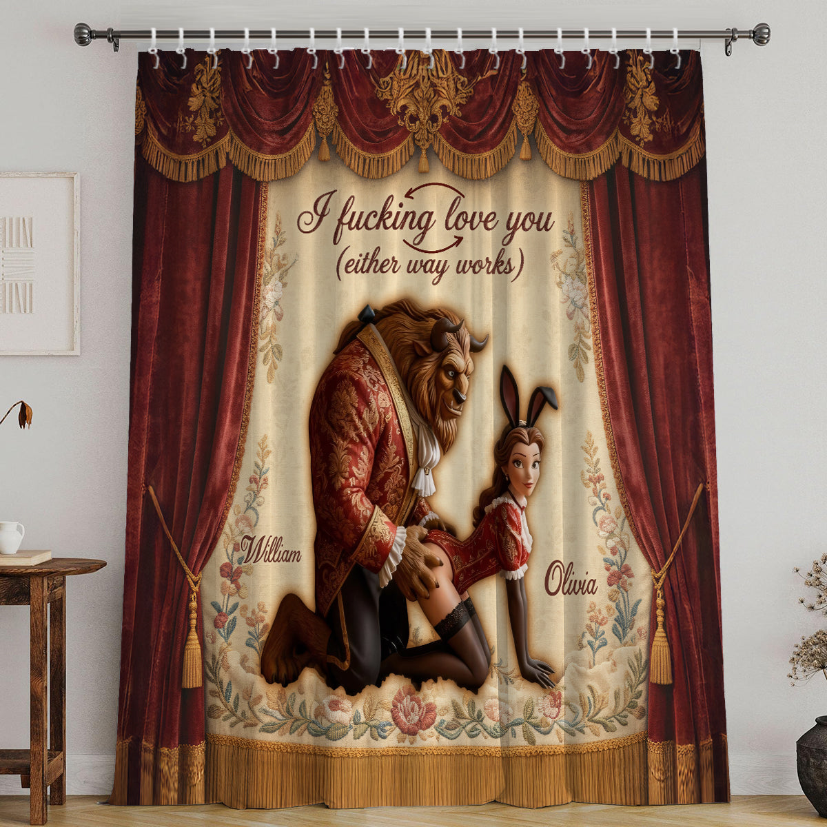 Funny Fairytale Roleplay Tapestry - Personalized Beauty And The Beast Blackout Window Curtain/ Drapes Set
