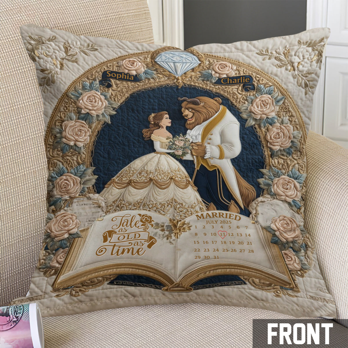 Fairy Tale Romantic Tale As Old As Time - Personalized Couple Throw Pillow