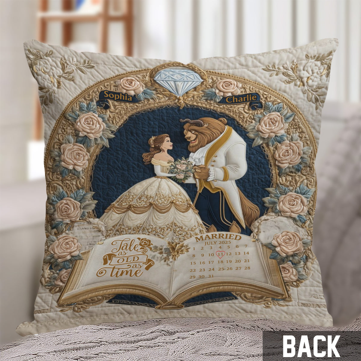 Fairy Tale Romantic Tale As Old As Time - Personalized Couple Throw Pillow