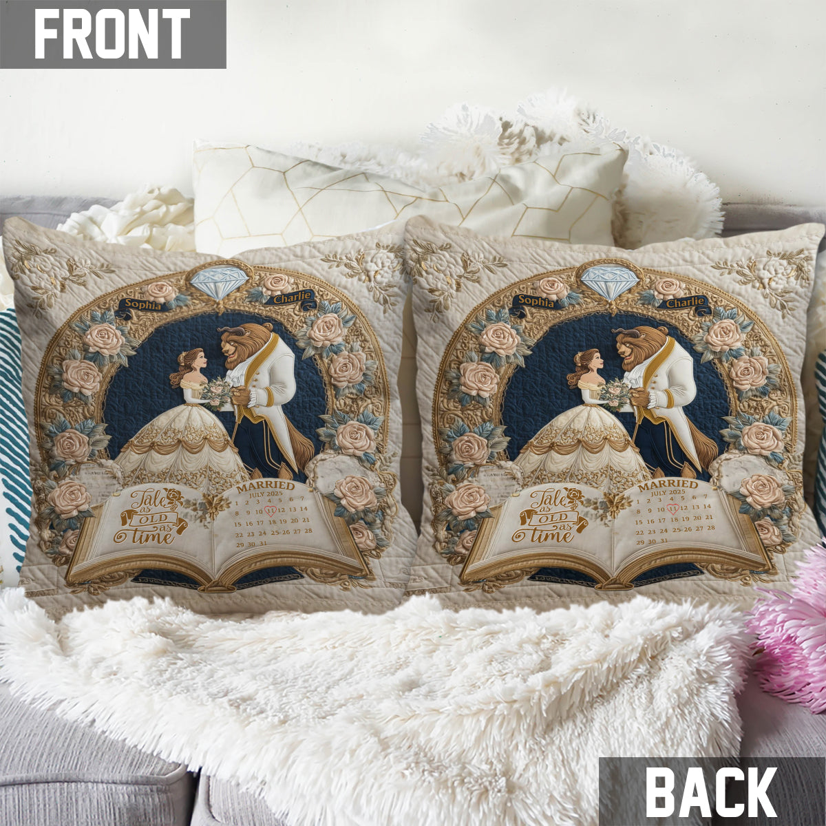 Fairy Tale Romantic Tale As Old As Time - Personalized Couple Throw Pillow