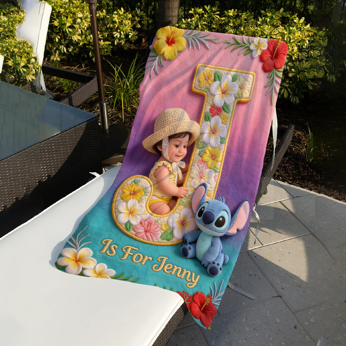 Custom Alphabet And Photo - Personalized Ohana Quick-dry Beach Towel/ Bath Towel