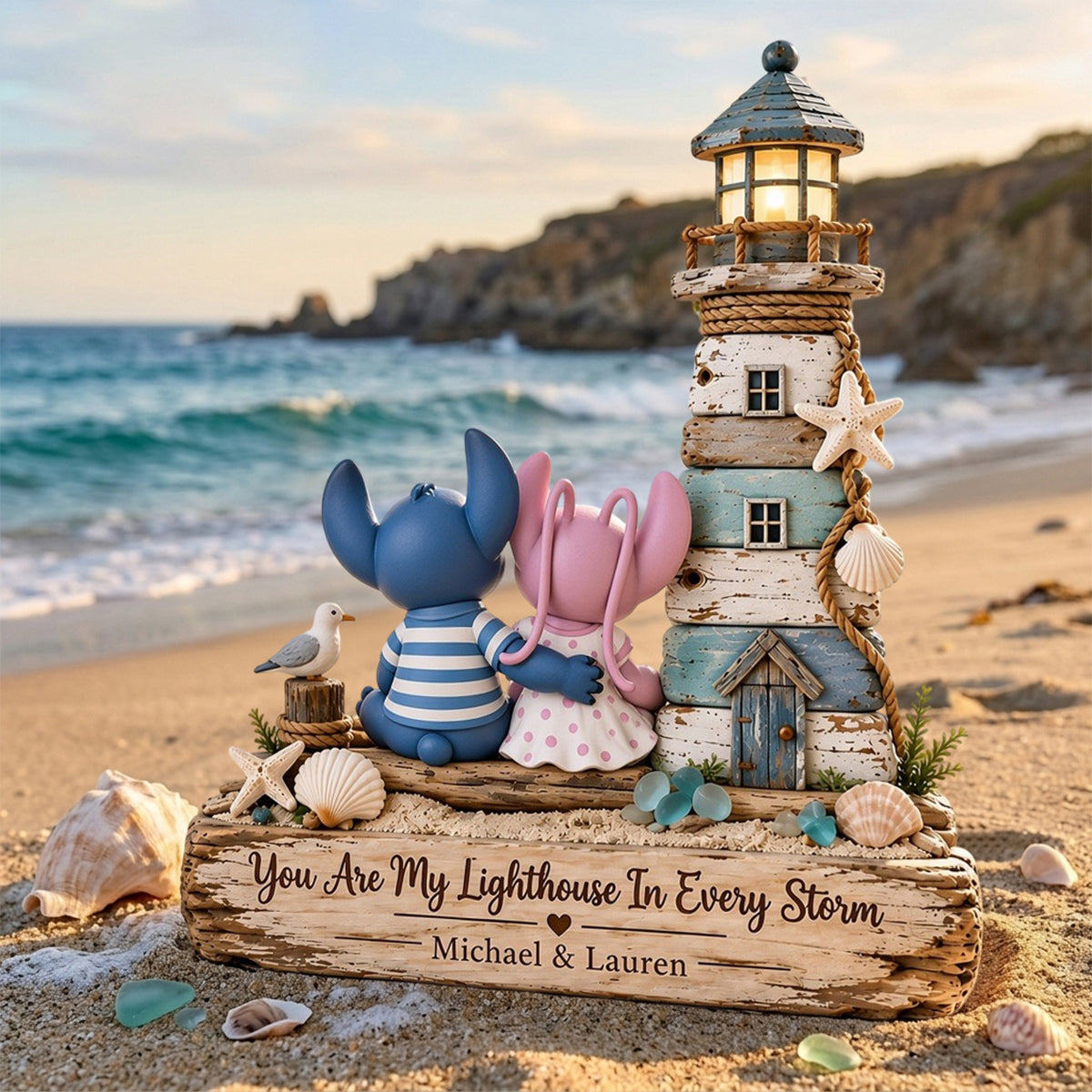 You Are My Lighthouse In Every Storm - Personalized Ohana Custom Shaped Wood Plaque
