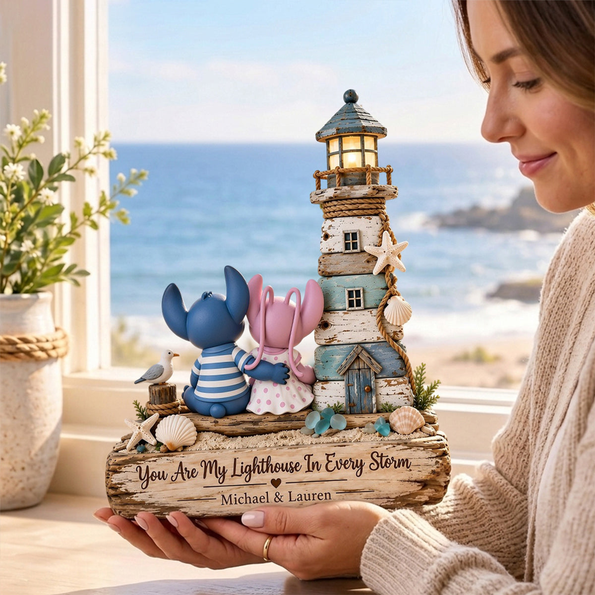 You Are My Lighthouse In Every Storm - Personalized Ohana Custom Shaped Wood Plaque
