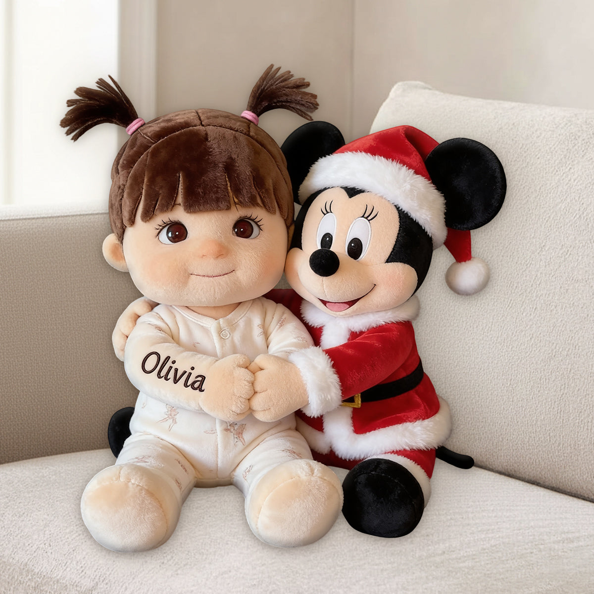 Kid & Christmas Cartoon Character - Personalized Mouse Premium Faux Fur Pillow