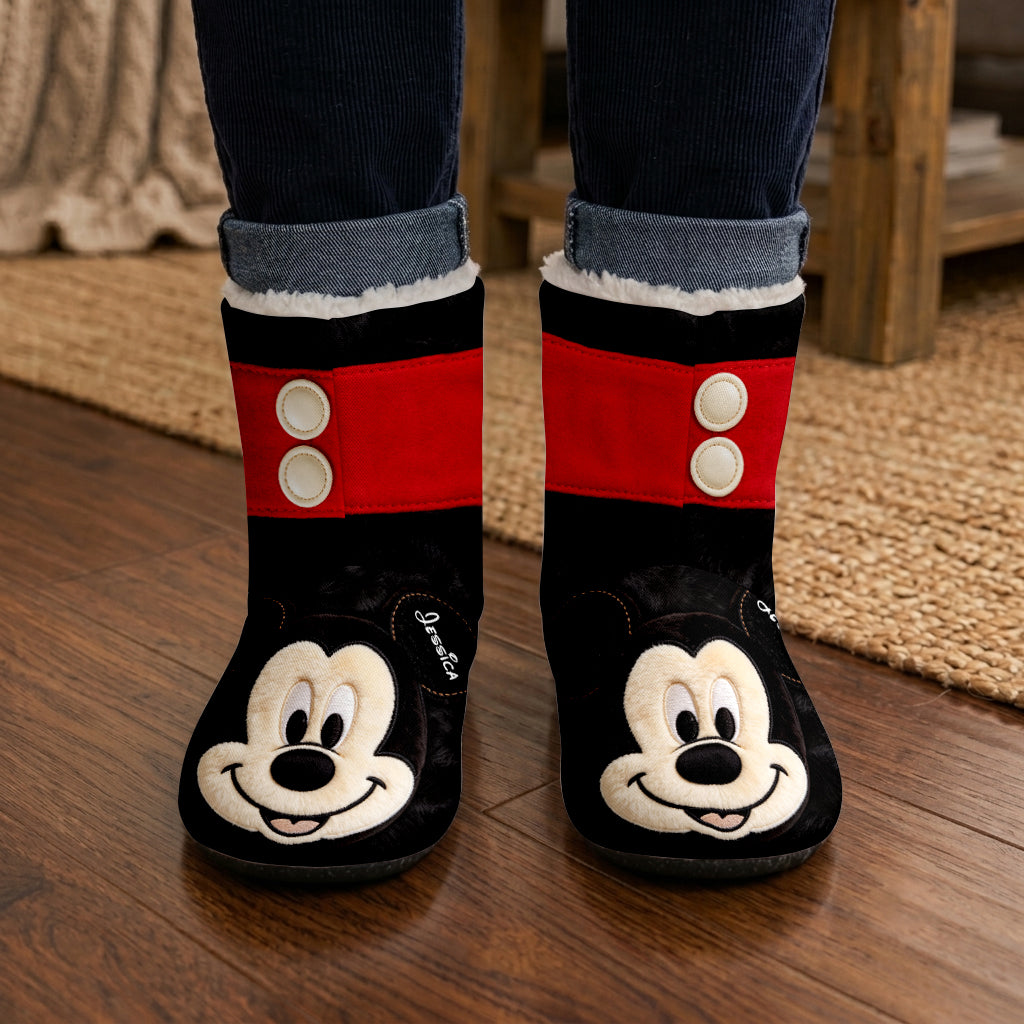 Big Ears Mouse Head - Personalized Mouse Faux Fur Boot Slippers