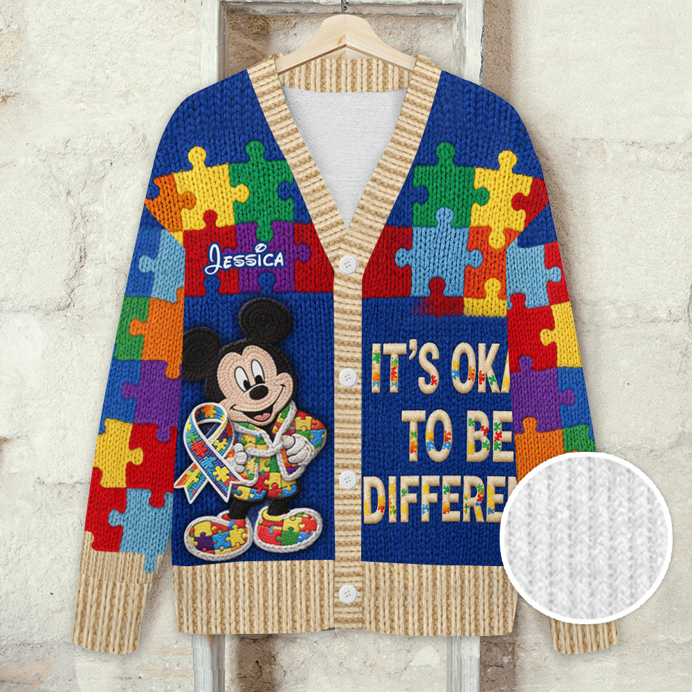 It's Okay To Be Different - Personalized Autism Awareness Cardigan Sweater