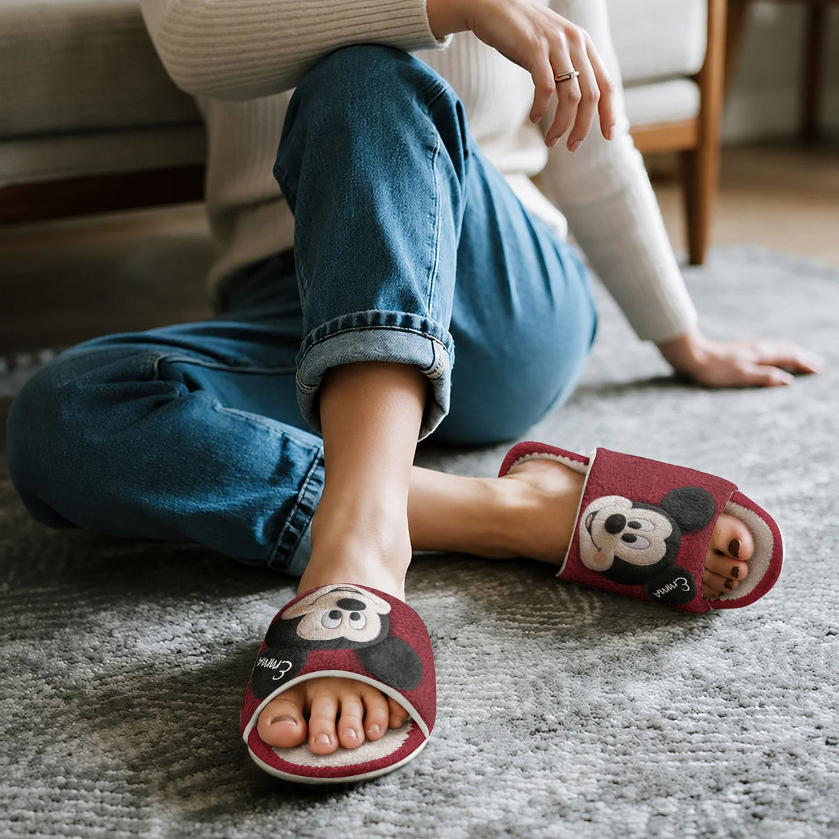 Big Ears Duo - Personalized Mouse Open-Toe Slippers