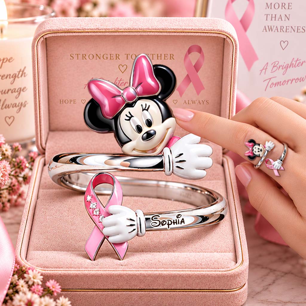 Breast Cancer Awareness - Personalized Breast Cancer Awareness Bracelet & Ring Set