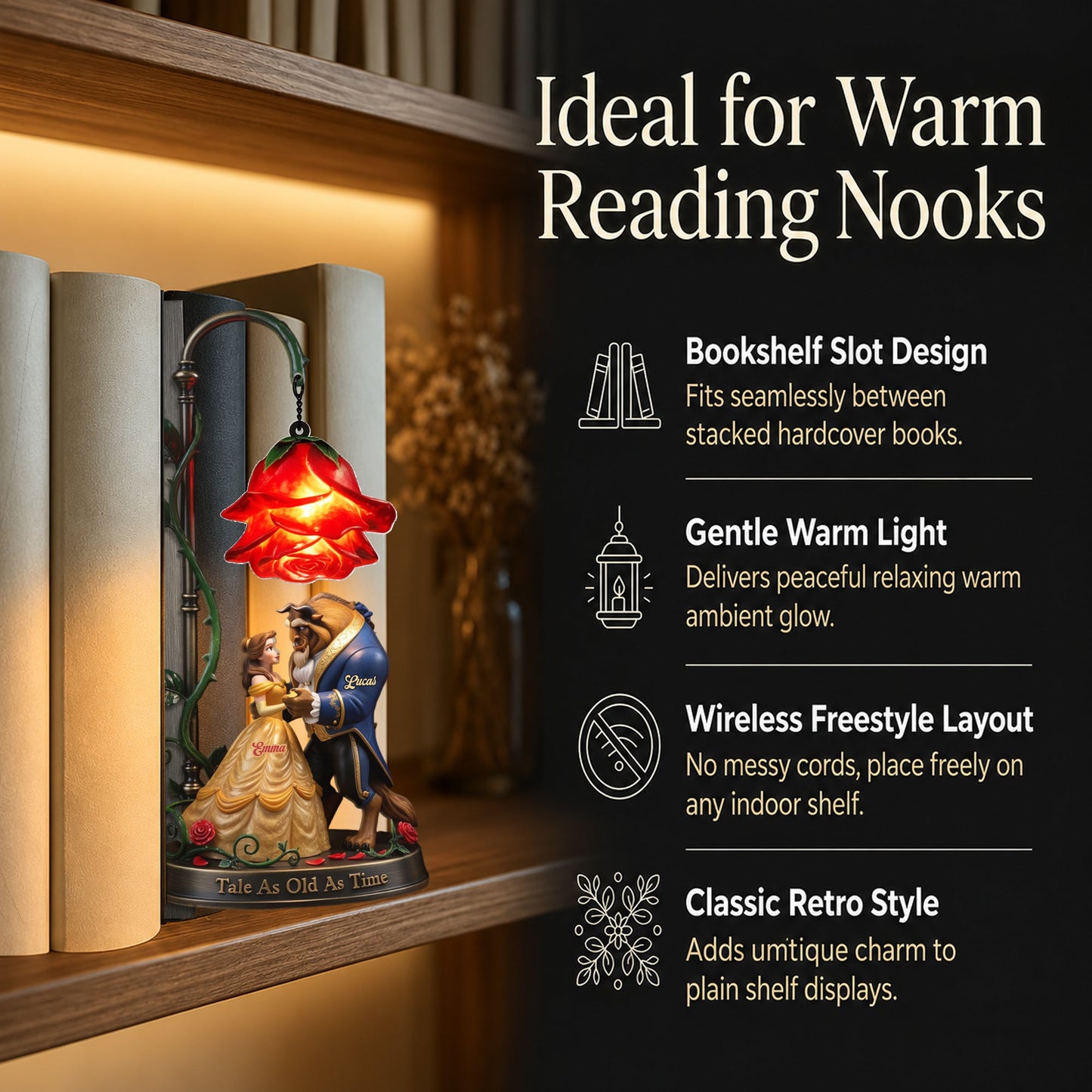 Tale As Old As Time - Personalized Beauty And The Beast Bookshelf Lamp