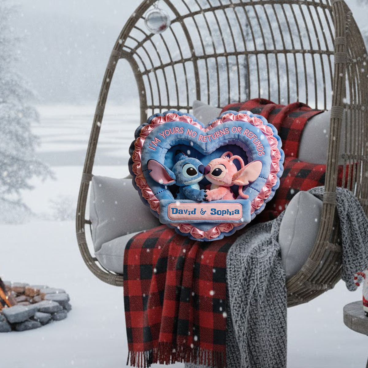 I'm Yours No Returns Or Refunds - Personalized Ohana Faux Fur Shaped Pillow