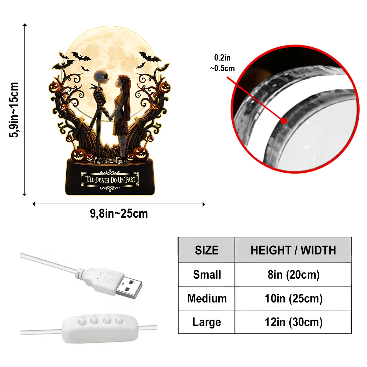 Till Death Do Us Part - Personalized Nightmare Acrylic LED Night Light