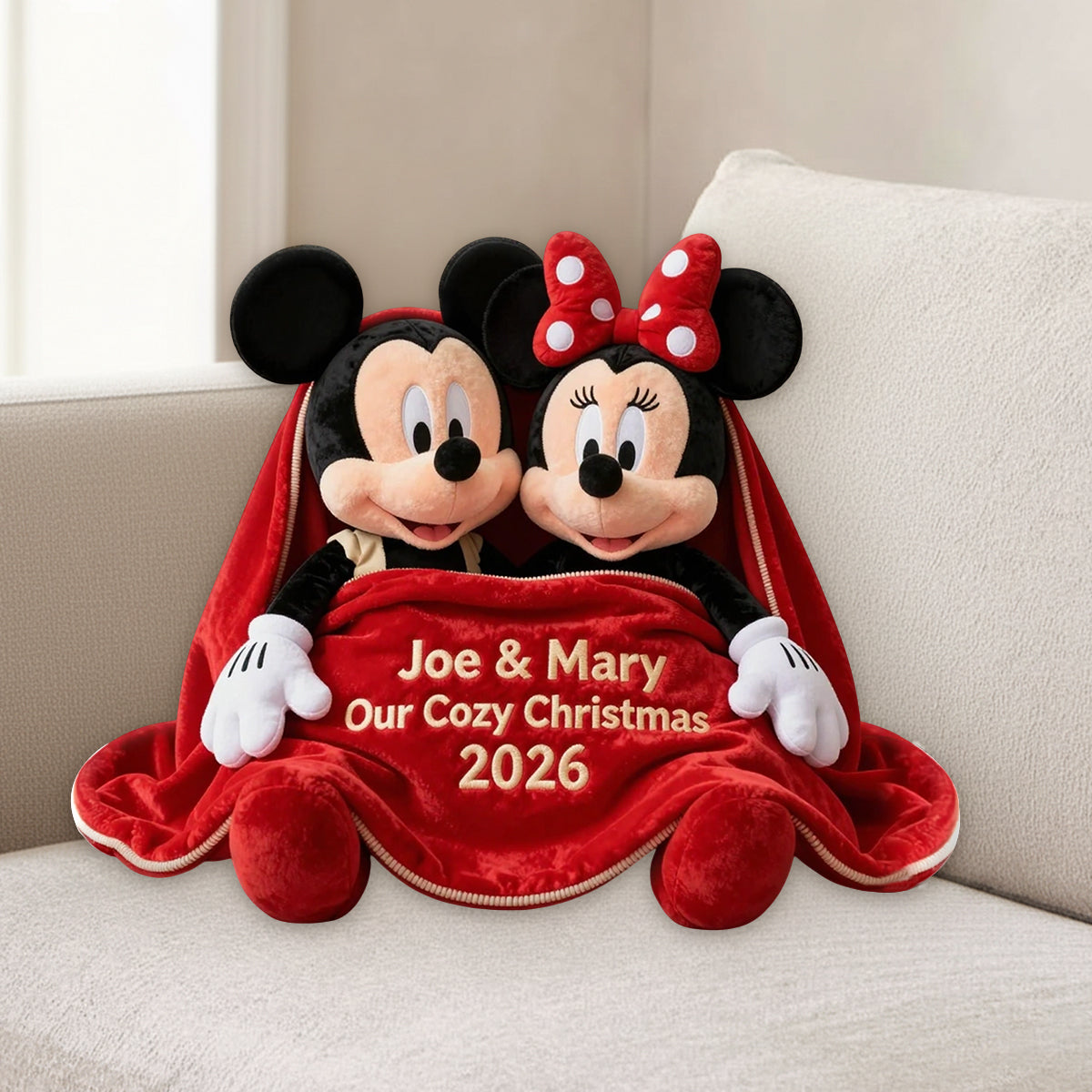 Couple Cozy Christmas - Personalized Mouse Premium Faux Fur Pillow