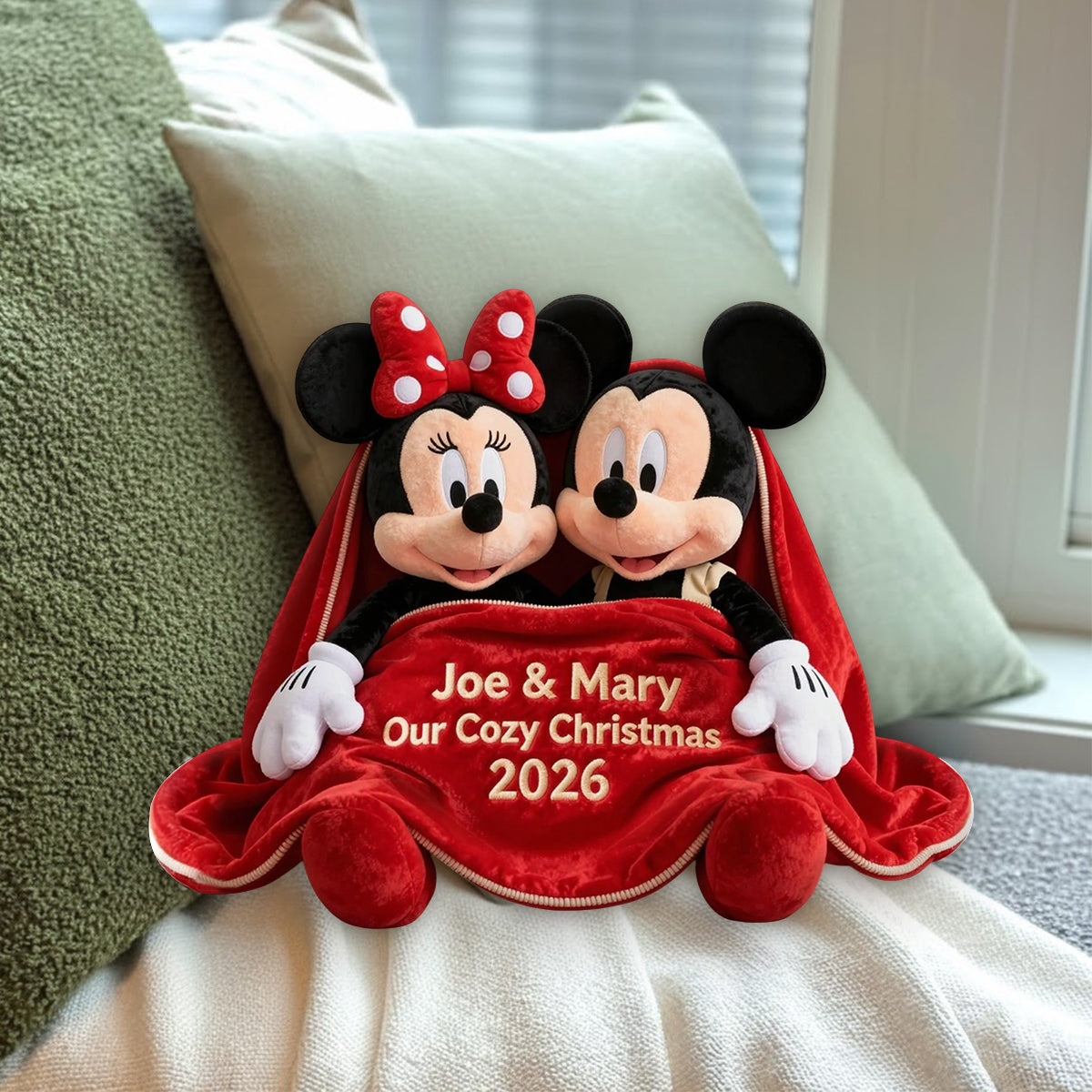 Couple Cozy Christmas - Personalized Mouse Premium Faux Fur Pillow