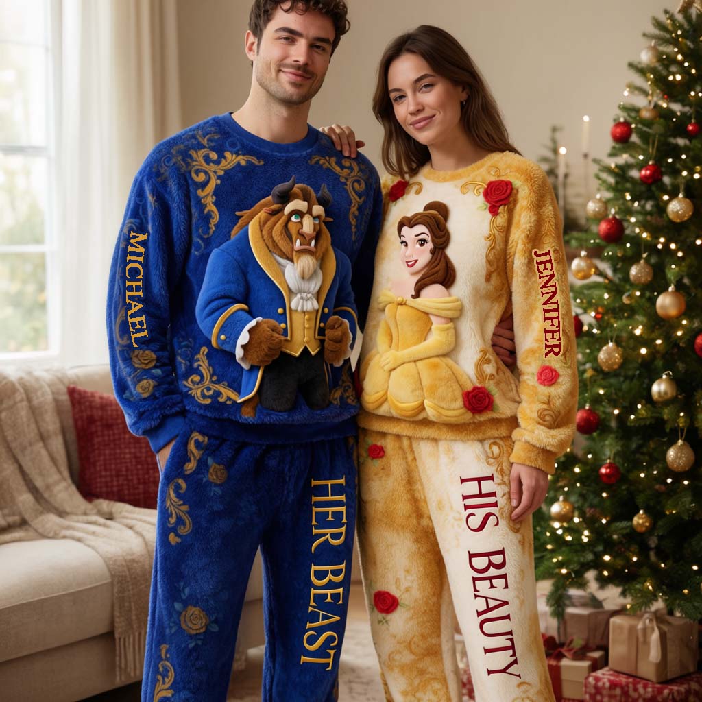 Her Beast And His Beauty - Personalized Beauty And The Beast Fleece Lounge Set