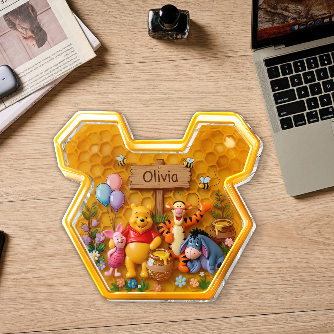 Sweet Honey Forest - Personalized Yellow Bear Catch-All Tray
