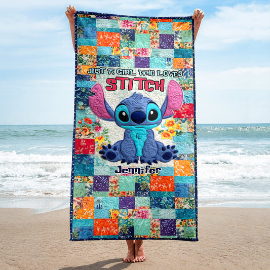 Just A Girl Who Loves Stitchs - Personalized Ohana Quick-dry Beach Towel/ Bath Towel