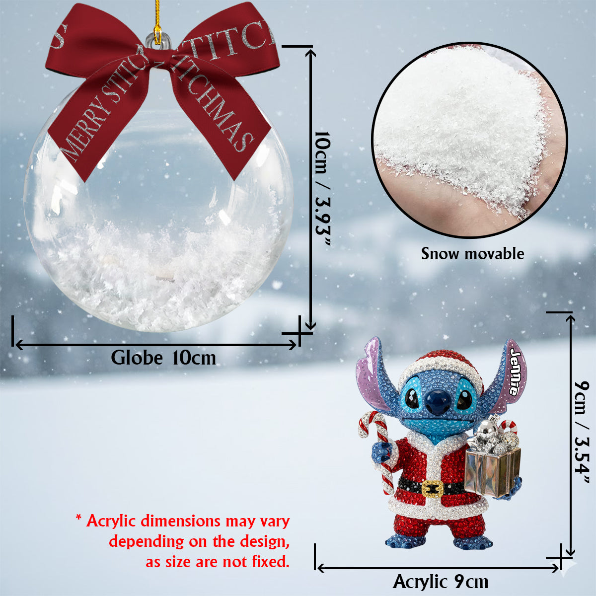 Blue Ohana - Personalized Ohana Snow Globe Ornament With Bow