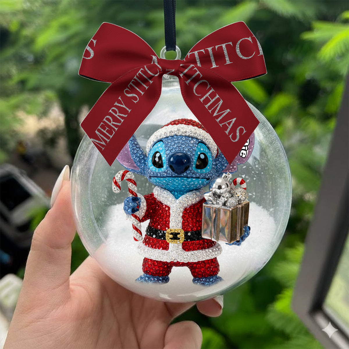 Blue Ohana - Personalized Ohana Snow Globe Ornament With Bow