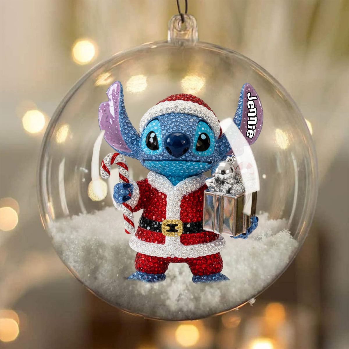 Blue Ohana - Personalized Ohana Snow Globe Ornament With Bow