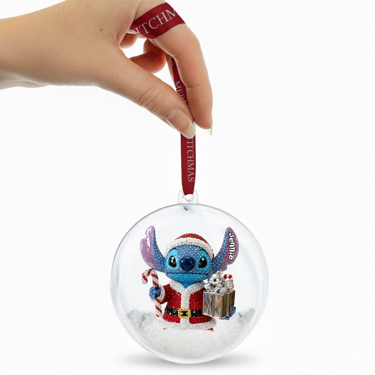Blue Ohana - Personalized Ohana Snow Globe Ornament With Bow