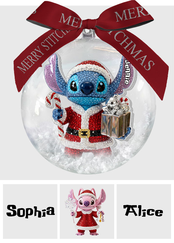 Blue Ohana - Personalized Ohana Snow Globe Ornament With Bow