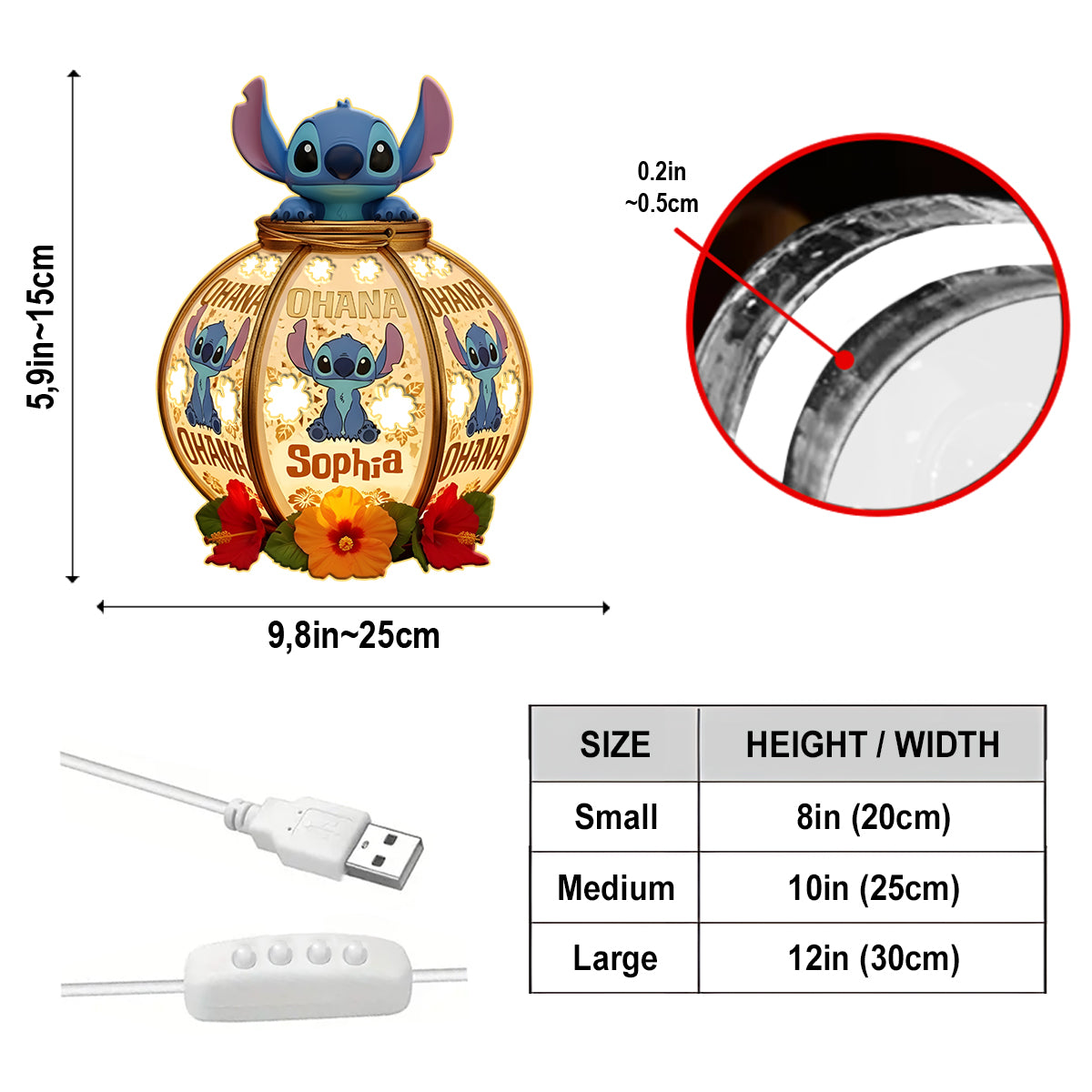 Ohana Means Family - Personalized Ohana Acrylic LED Night Light