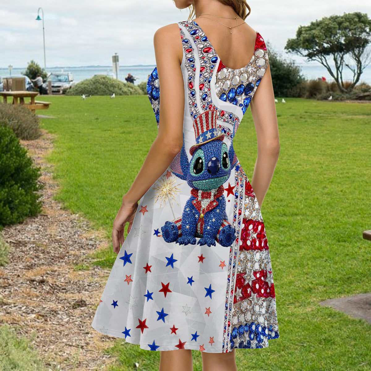 Red And White - Personalized Ohana Sleeveless Dress