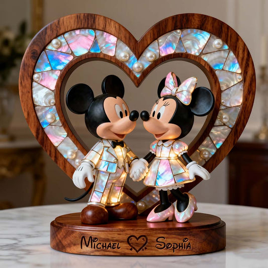Mother Of Pearl Styled Mouse Couple - Personalized Mouse Custom Shaped Wood Plaque
