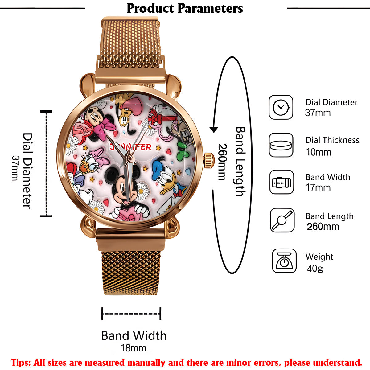 Fun-Loving Mouse, Duck, and Dog Character Design - Personalized Mouse Women Hand Watch