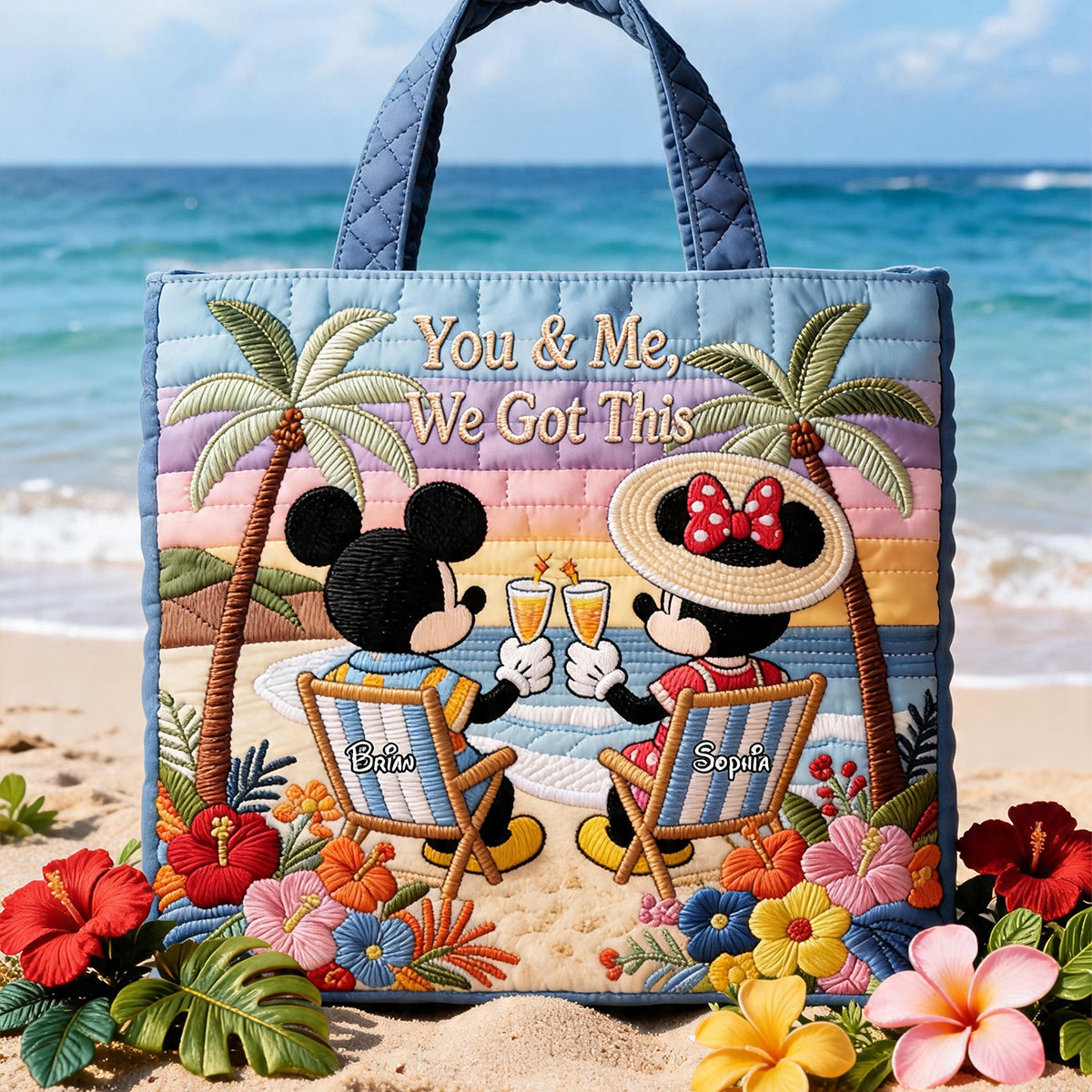 It's Beach Time - Personalized Mouse Quilted Tote Bag