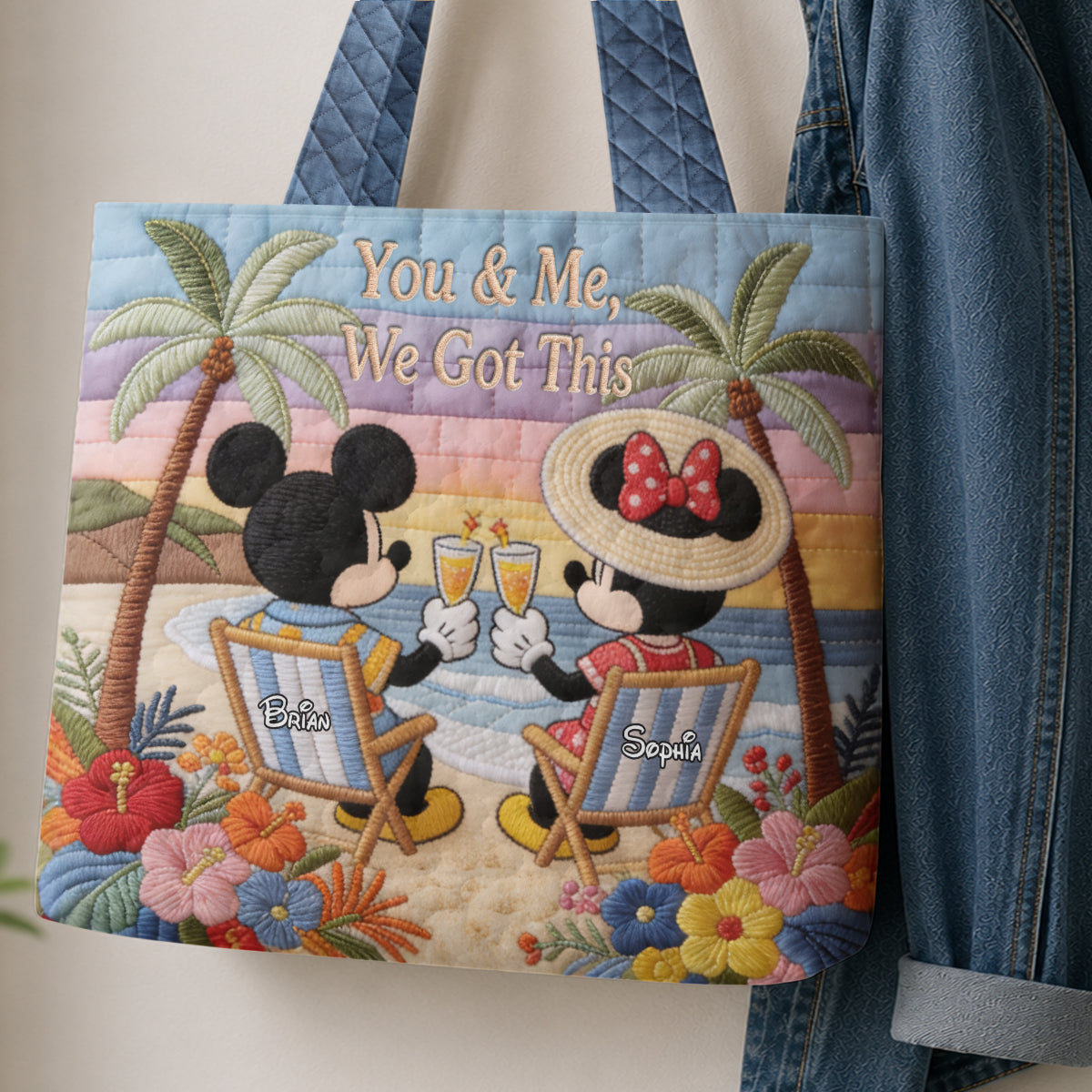 It's Beach Time - Personalized Mouse Quilted Tote Bag