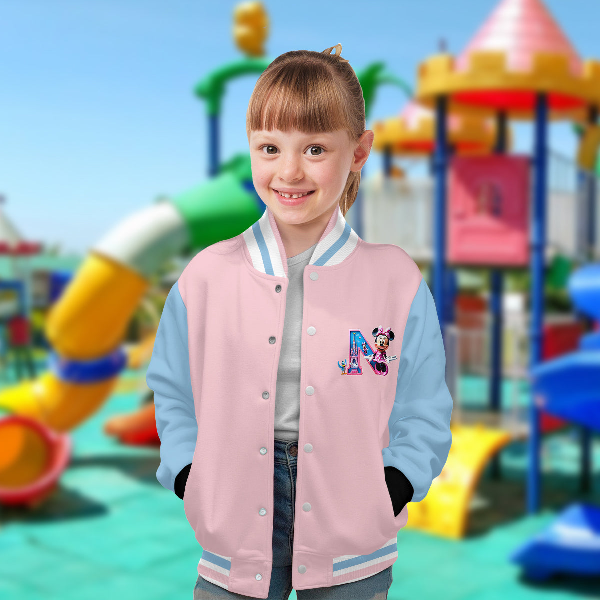 Custom Initial Magical World - Personalized Mouse Varsity Jacket
