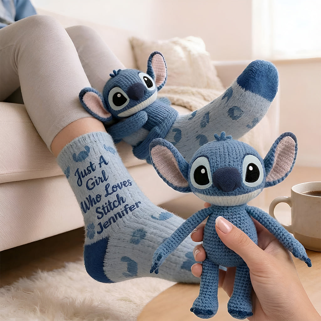 Just A Girl Who Loves Stitch - Personalized Ohana Socks With Plush Doll
