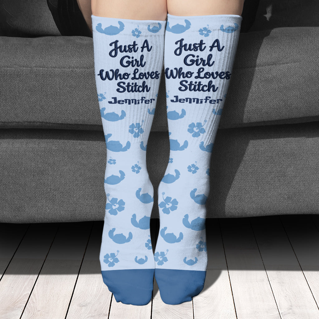Just A Girl Who Loves Stitch - Personalized Ohana Socks With Plush Doll