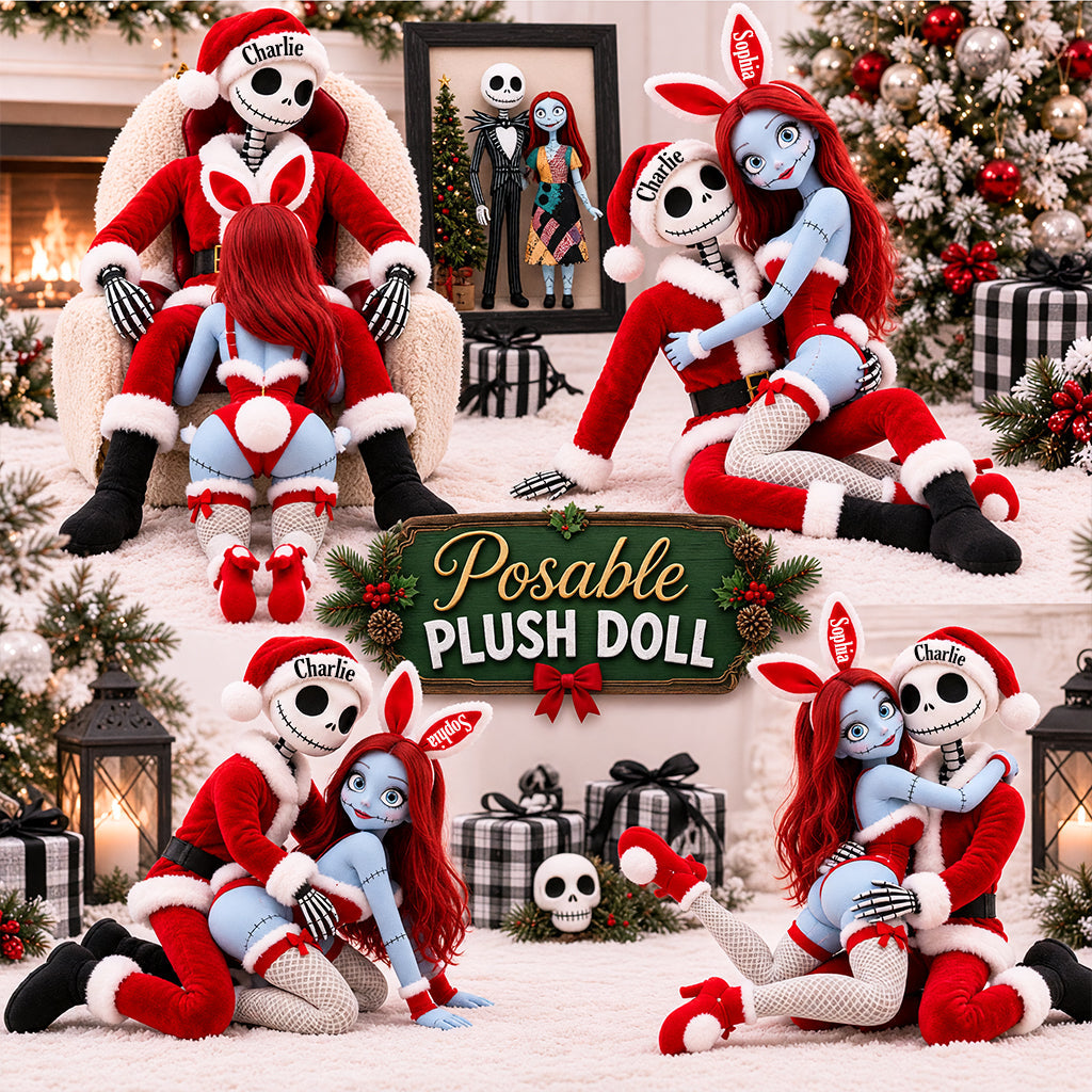 Naughty Christmas Skeleton Couple - Personalized Nightmare Posable Plush Doll