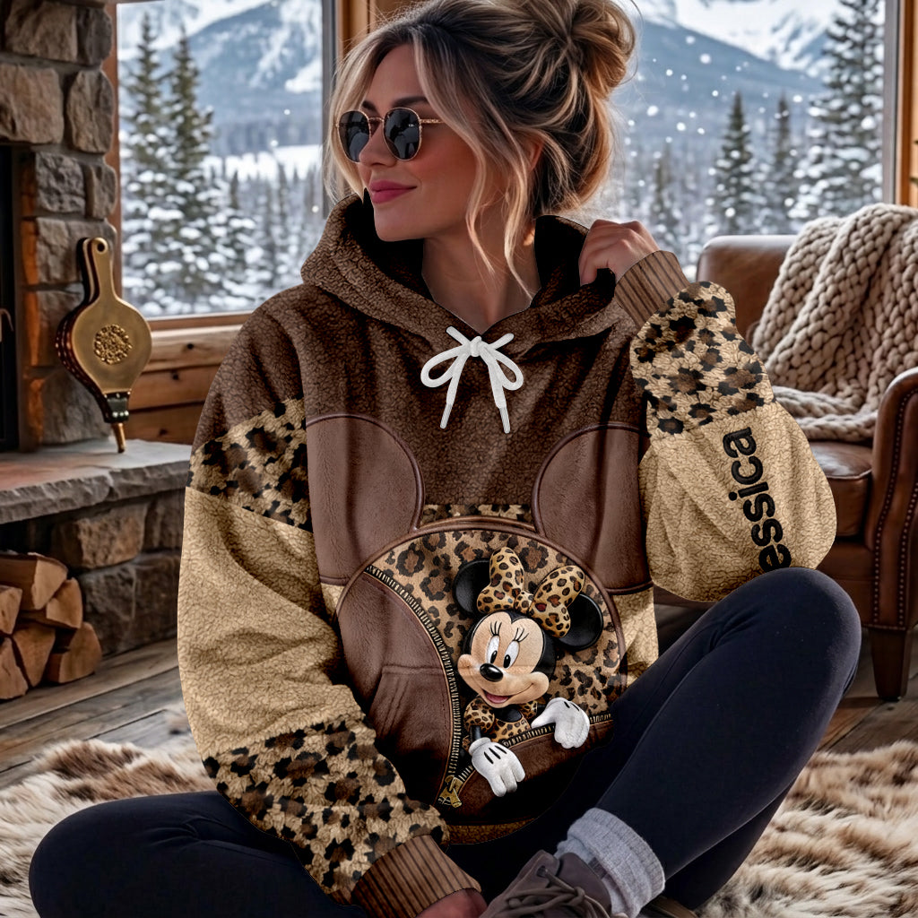 Magic Leopard Print Color - Personalized Mouse Fleece Hoodie