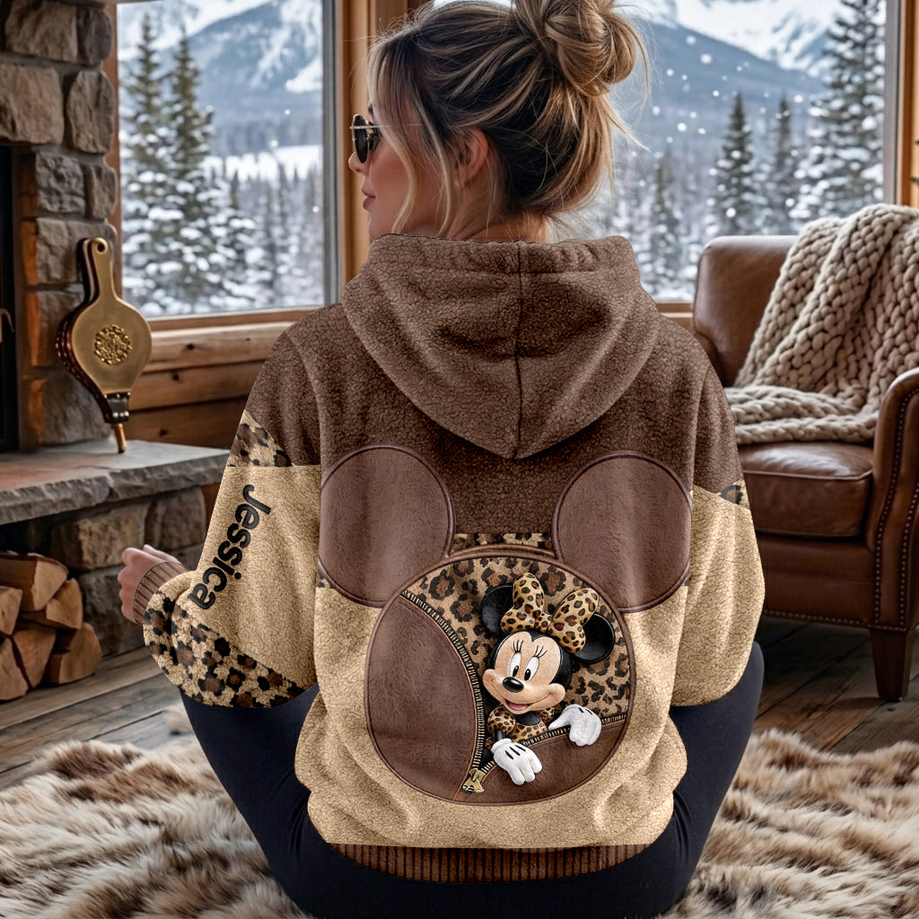 Magic Leopard Print Color - Personalized Mouse Fleece Hoodie