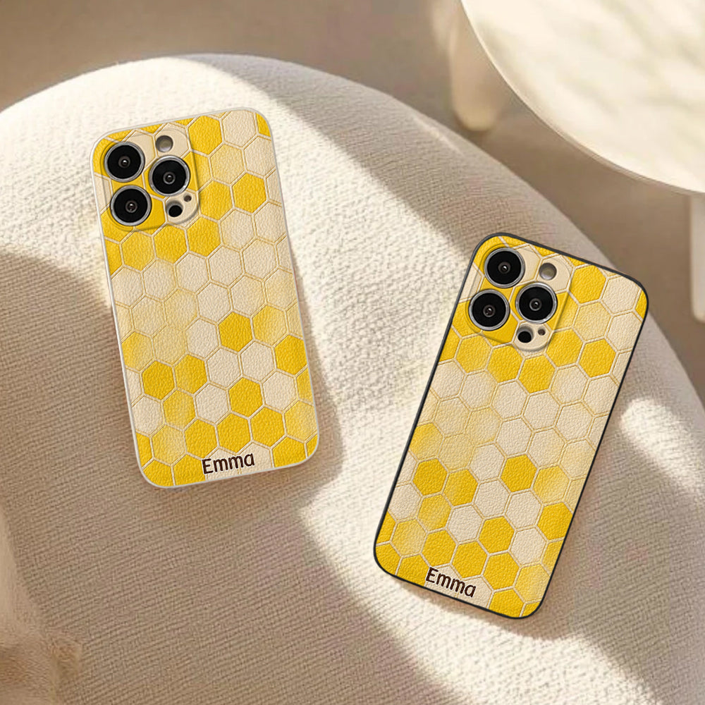 Winnie Friends Leather Case & Dangling Charm - Personalized Yellow Bear 3D Embossed Leather Phone Case