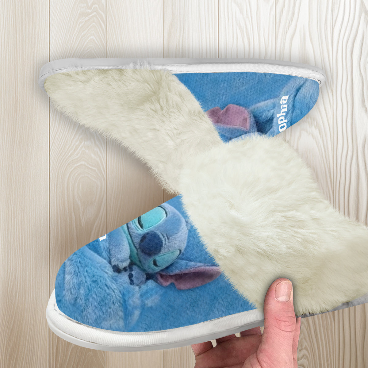 Sleeping Blue Ohana - Personalized Ohana Slippers With Fur Lining