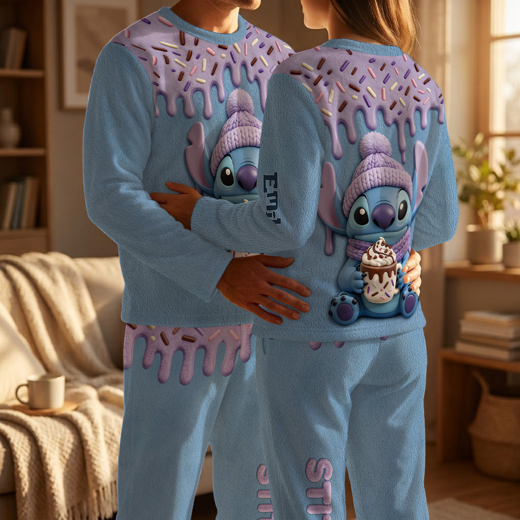 Cute Blue Monster - Personalized Ohana Fleece Lounge Set